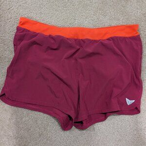 Running shorts w/ liner, L, Maroon/orange
